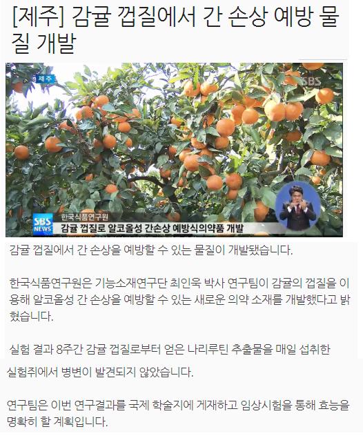 감귤껍질에서 간 손상 예방 물질 개발
