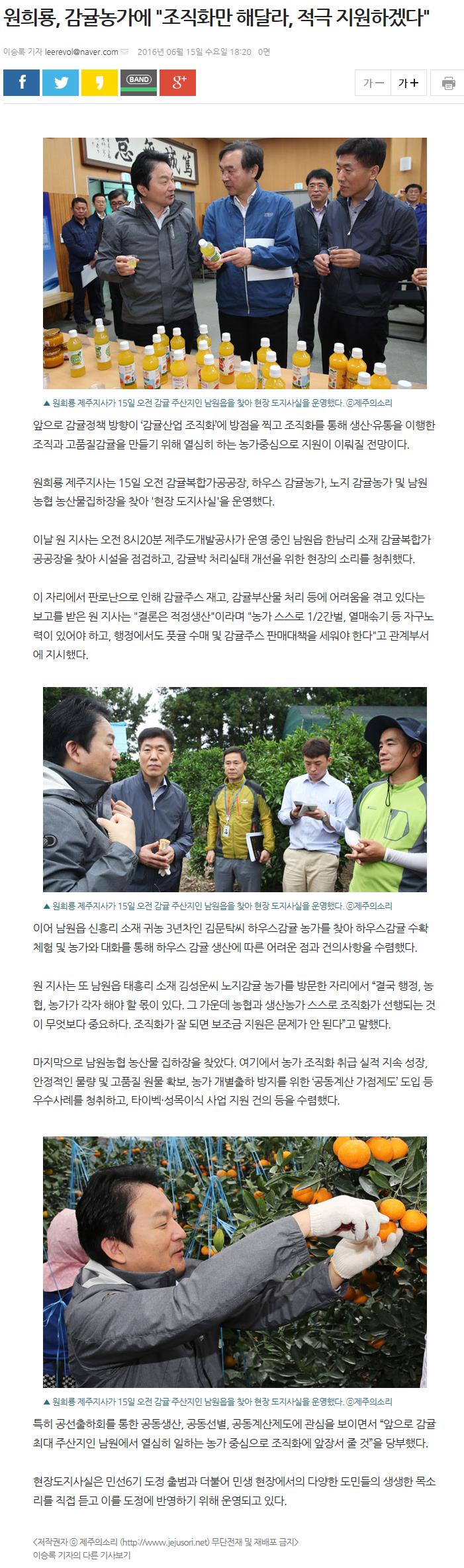 원희룡,감귤농가에 