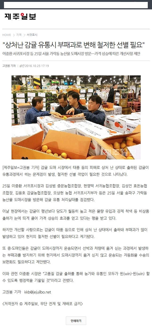 상처난 감귤 유통시 부패과로 변해 철저한 선별 필요
