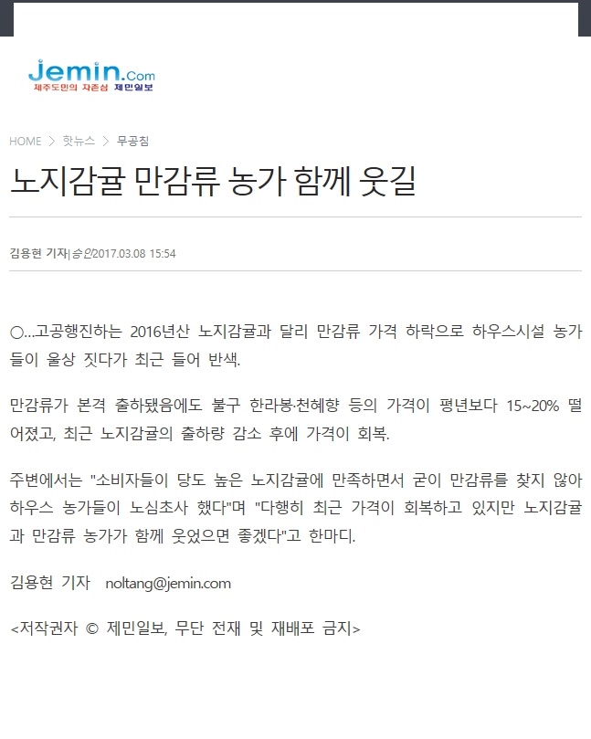 노지감귤 만감류 농가 함께 웃길
