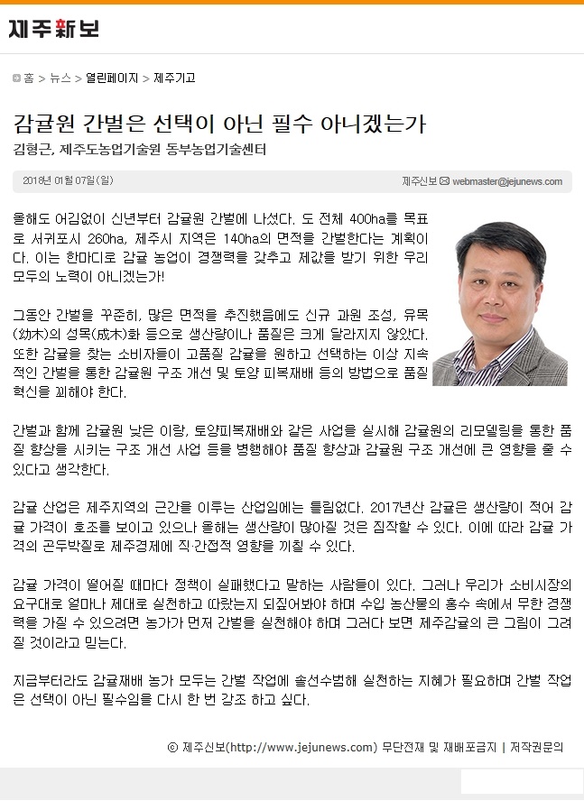 감귤원 간벌은 선택이 아닌 필수 아니겠는가
