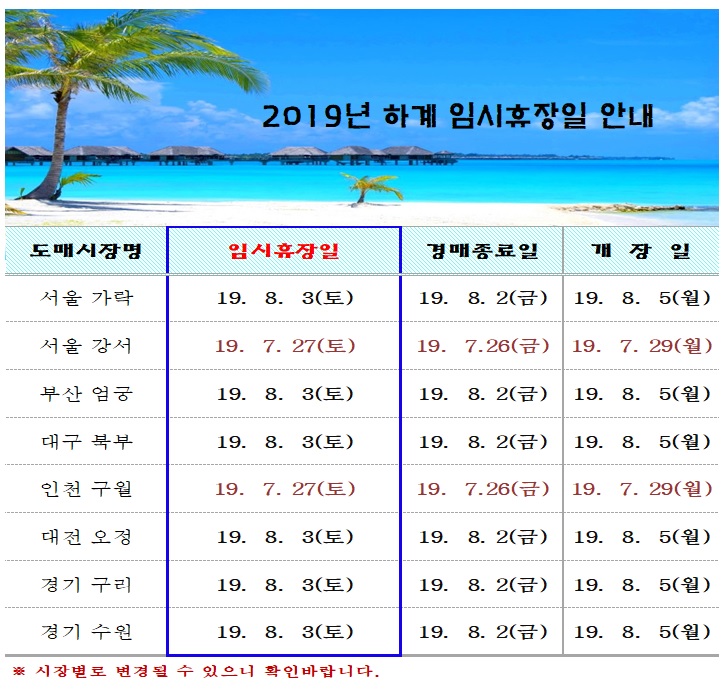 [알림]2019년 하계 휴장일 안내