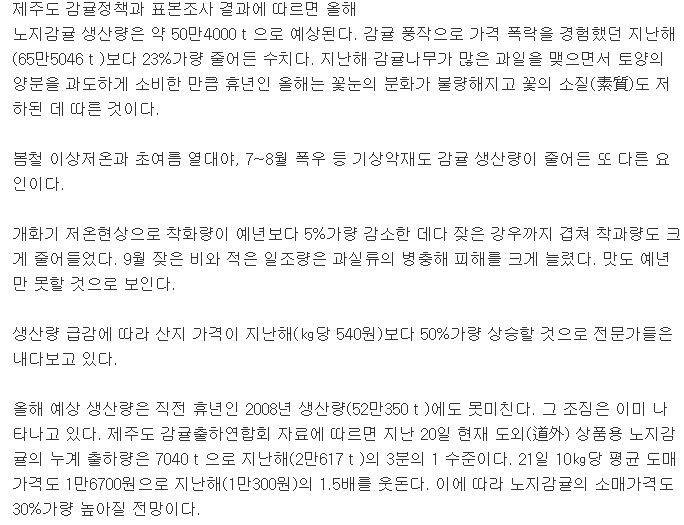 겨울 대표과일 감귤 너마저 !