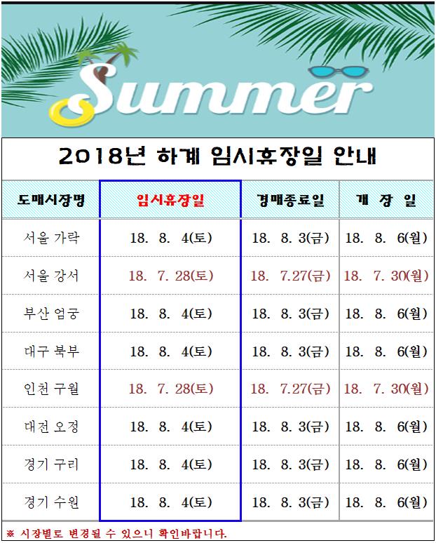 <font color=blue>[알림]2018년 하계휴장일 안내
